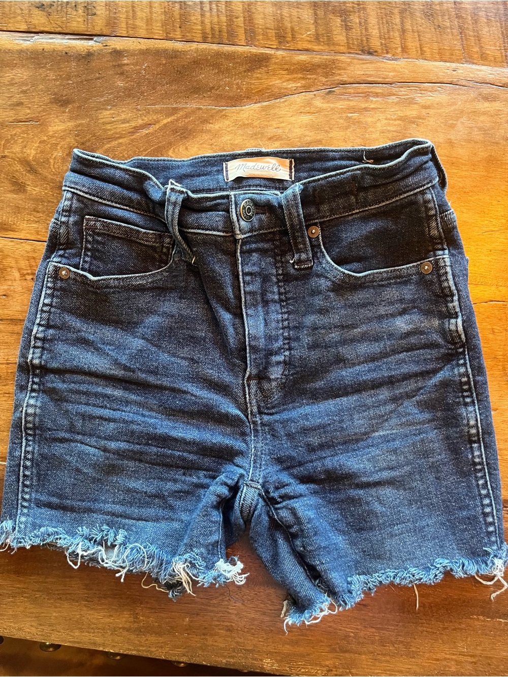 Madewell 10" High-Rise Skinny Denim Cut Off Shorts Dark Wash Size 23 Raw Hem DIY